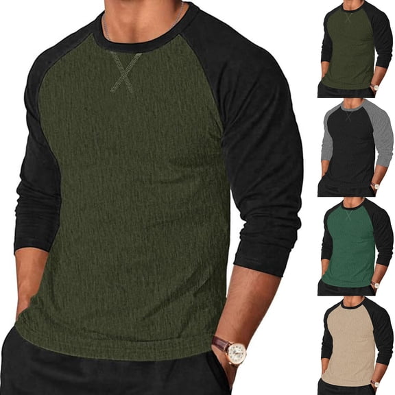 FRSASU 3/4 Sleeve Raglan Shirt Men Casual Crewneck Baseball T-Shirts Spring Fall Sport Athletic Basic Tee Color Block Tops Light Blue