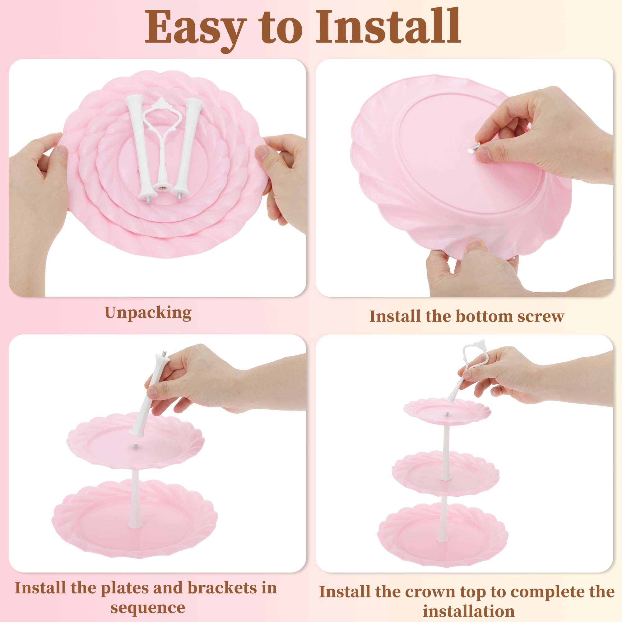 Unique Bargains 3-Layer Cupcake Stand Round Display Holder Pink White