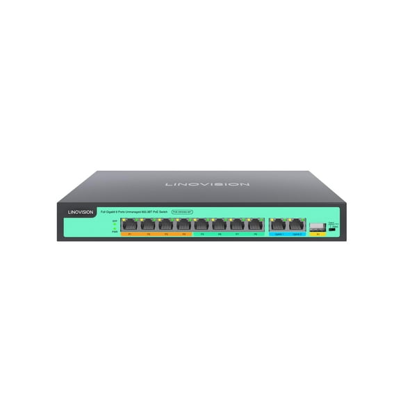 LINOVISION 8 Ports Full Gigabit PoE++ Switch, 4 BT 90W Ports, 4 30W Ports, 2 GE and 1 Gigabit SFP Uplink, IEEE 802.3 af/at/bt, Total Power Budget 120W