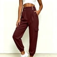 thumbnail image 6 of Women High Waist Cargo Jogger Pants Multi Pockets Pleated Loose Casual Cuffed Trousers for Outdoor Work Wine S, 6 of 8