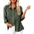 thumbnail image 2 of Fall Shirts for Women 2025 Long Sleeve Button Down Collared Slit Linen Shirt Business Casual Blouse Tops, 2 of 5