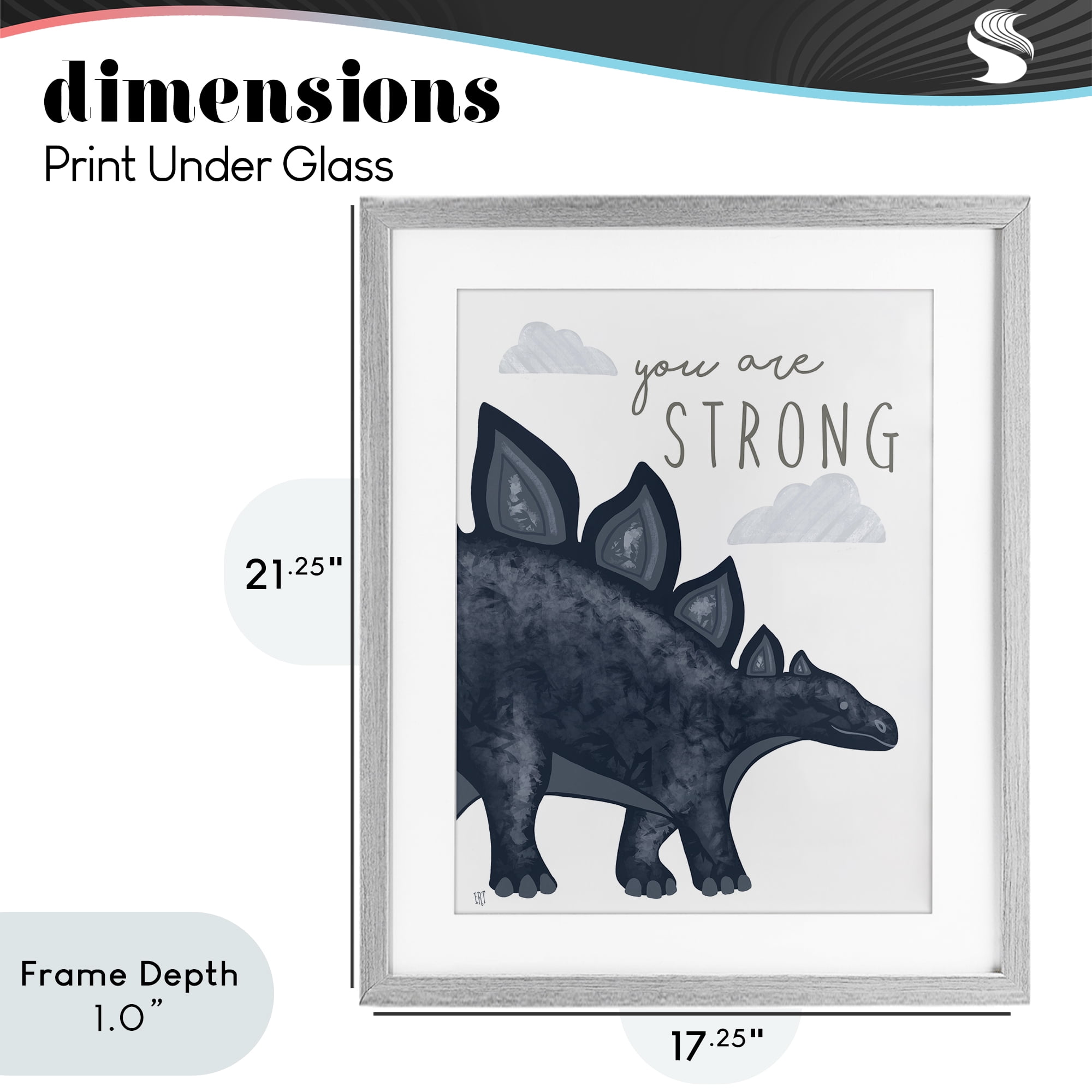 Stupell Industries You Are Strong Dinosaur Gray Framed Print Under Glass, design by Elizabeth Tyndall