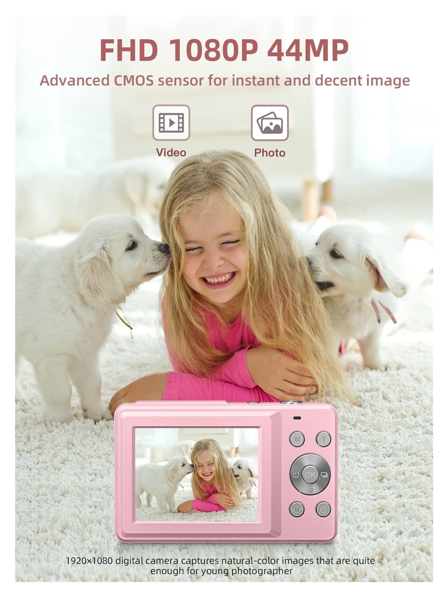 Digital Camera, FHD 1080P Camera, Digital Point and Shoot Camera with 16X Zoom Anti Shake, Compact Small Camera for Boys Girls Kids