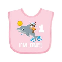 Inktastic First Birthday 1 Year Old Dolphin Boys or Girls Baby Bib