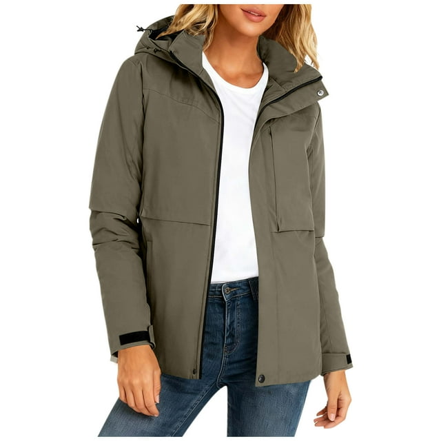 Parkas pour Femmes, Couleur Unie Décontractée avec Fermeture Éclair, Col Montant, Poche, Capuche, Manches Longues, Col pour Femmes