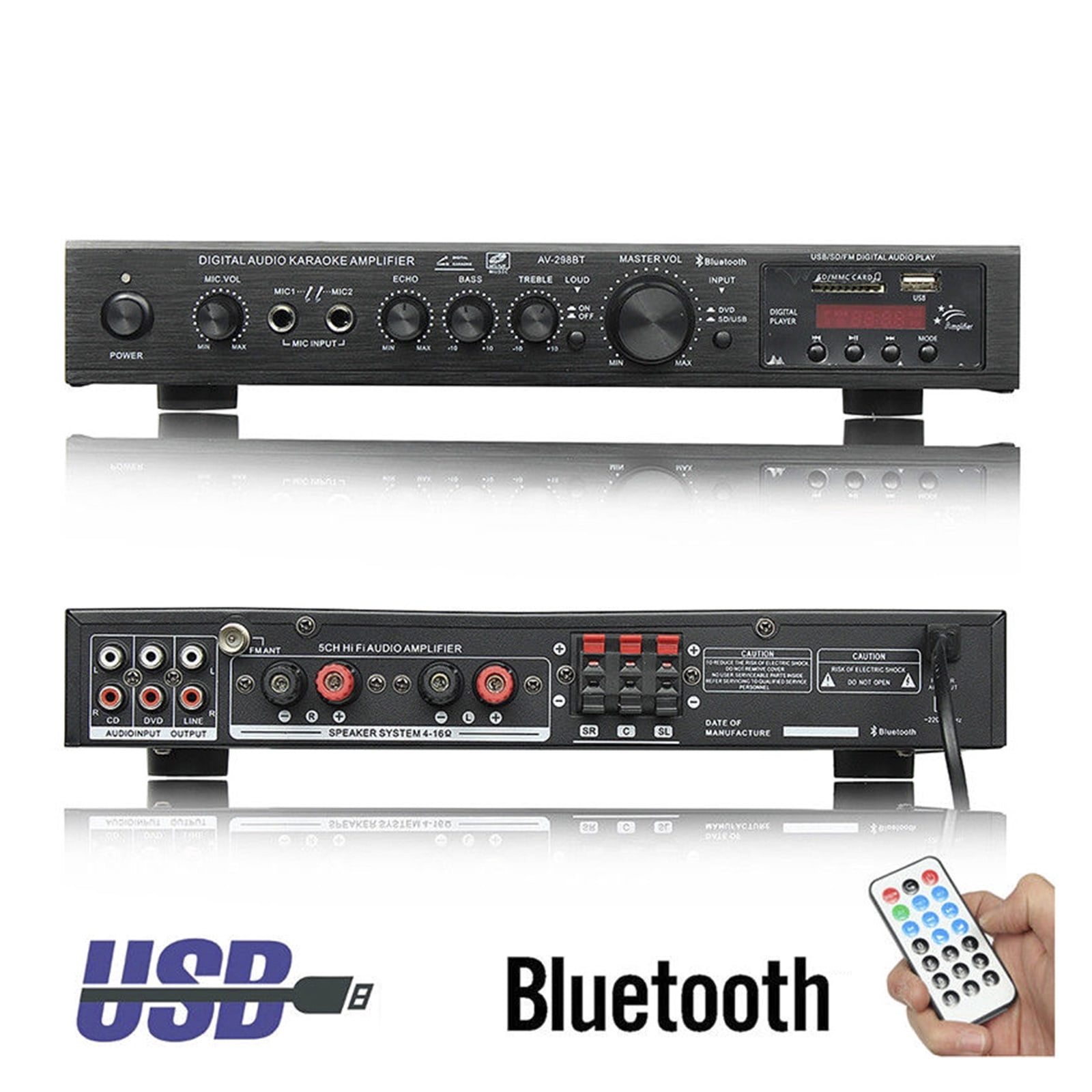 2000W 5CH Stereo AV Power Surround Bass Car Subwoofer Speakers LED Digital Amplifier For Cinema ,Compact Circuitry