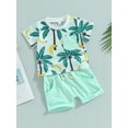 thumbnail image 3 of Miaouyo Infant Boy 0-24 Months 2-3 Years Summer Clothes Suits Beach Style Tree Print Short Sleeve Crew Neck T-Shirts and Elastic Waist Shorts 2Pcs Set, 3 of 9