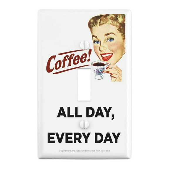 Coffee All Day Every Day Funny Humor Plastic Wall Decor Toggle Light Switch Plate Cover