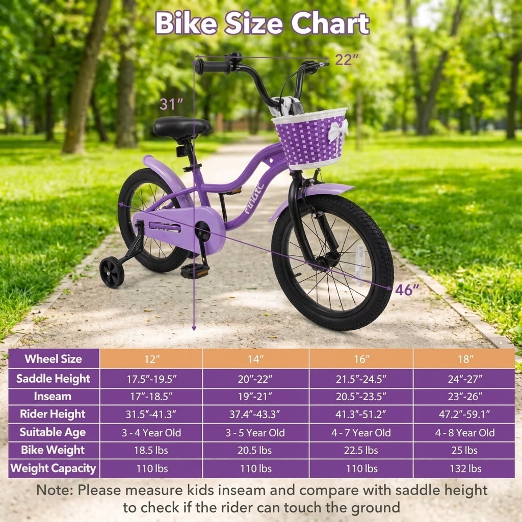 Redsmile Kids Bike 12 Inch with Training Wheels for Boys Girls Aged 3-4 Years Old, Toddler Bicycle with Adjustable Seat and Rider Height 31.5"-41.3", 110 lb Capacity, Purple