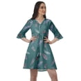 thumbnail image 1 of Moomaya Women Printed Drawstring Mini Dress V Neck Ruffle Sleeves Summer Dress, 1 of 4