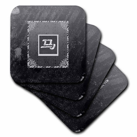 Chinese Horse Stone (3dRose Sign of Horse, Chinese New Year, Black and Gray, Distressed Aged Look, Soft Coasters, set of)