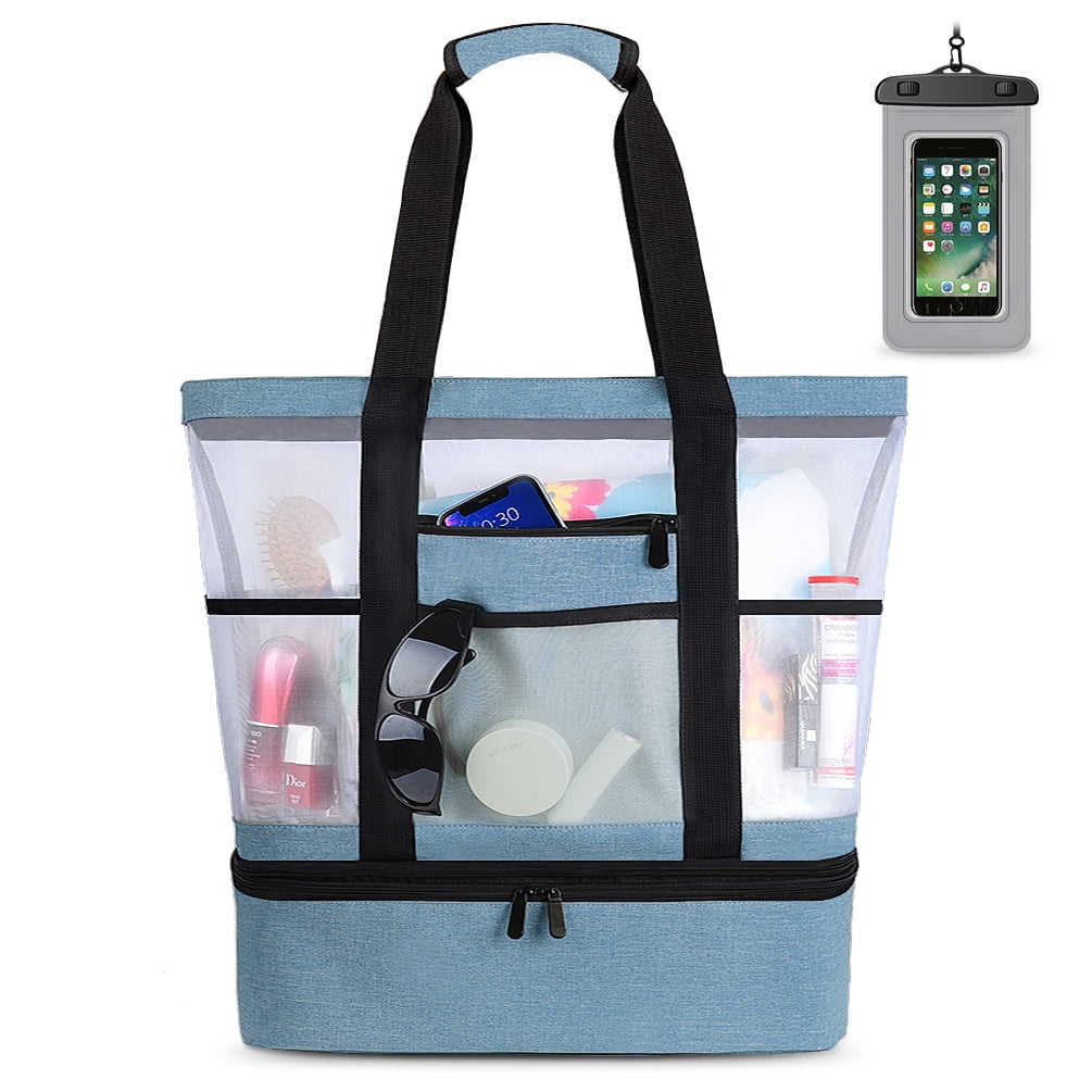 Diaper Bag Waterproof Area Multifunction Mesh Beach Tote Bag Travel Storage Bag with Dry Area Blue Bear Shoes Storage Area