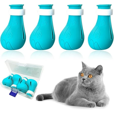 Cat Claw Covers Boots  Anti-Scratch Shoes Adjustable Prickly Anti-Off Shoes  Soft Silicone Paw Protector for Grooming Bathing Shaving to Prevent Scratching (Blue)