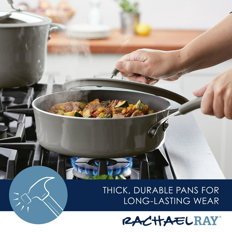 Rachael Ray 3-Quart Nonstick Sauté Pan with Lid, Aluminum, Gray, Cook + Create Collection