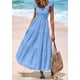 thumbnail image 4 of Vestido largo PRETTYGARDEN para mujer, cuello cuadrado, verano, azul claro, 4 of 9
