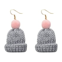 SUSHANG Wool Ball Knitted Hat Earrings Christmas Simulation Creative Earrings Earrings Cute Wool Wool Knitted Hat Earrings Ear Hook