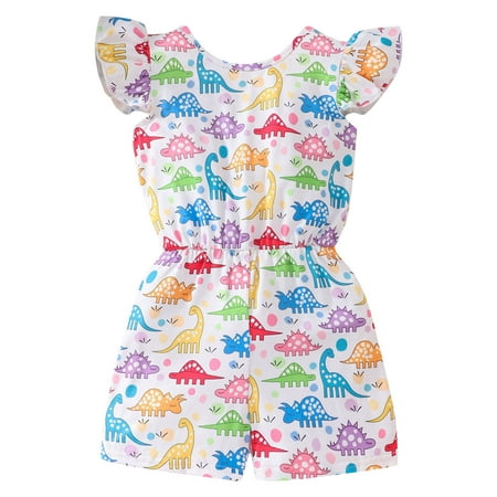 

Fall Baby Girl Outfits Organic Baby Romper Toddler Summer Girls Fly Sleeve Dinosaur Prints Backless Casual Jumpsuit Clothes