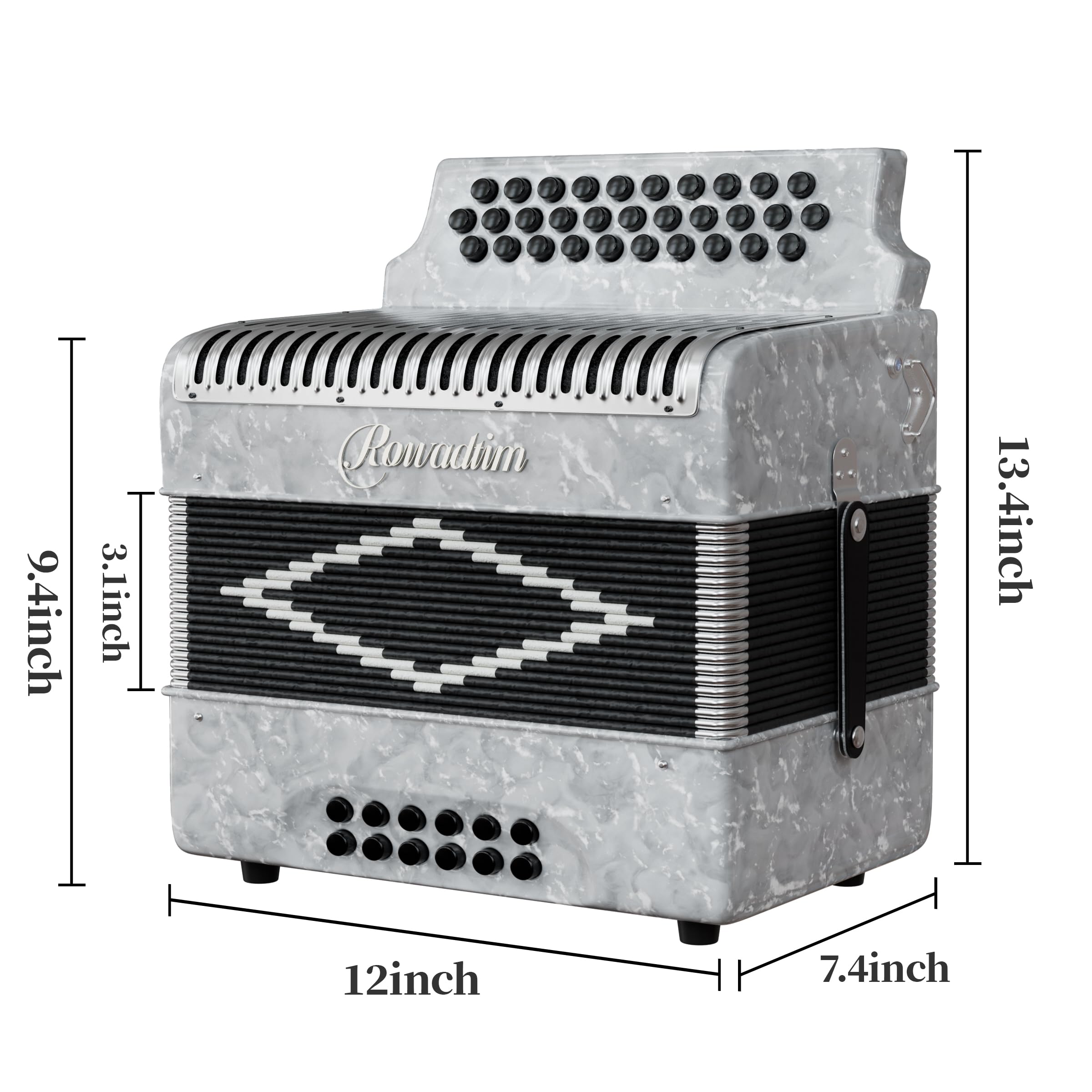 Accordion - 31 Key Diatonic, 12 Bass Buttons (G/C/F Tuning), Push-Pull Isochord Design, Beginner-Friendly Adult Set with Case, Gloves & Cleaning Wipes