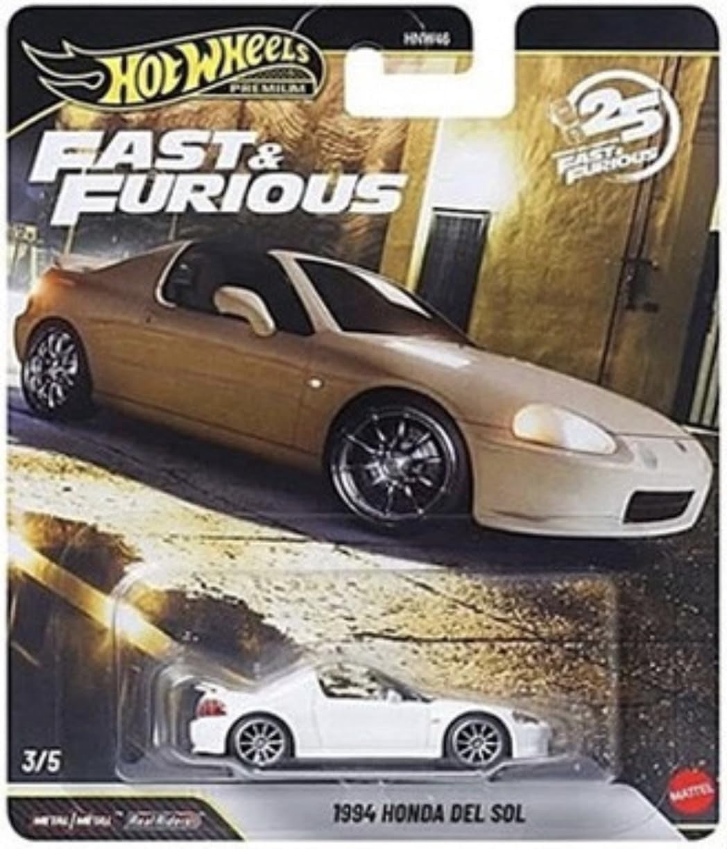 Hot Wheels Premium Fast & Furious 25th Anniversary Die-Cast Cars, Set of 5, Mazda RX-7, Custom Chevy, Chevelle, Honda Del Sol, Lamborgini Aventador,1:64 Scale HNW46-956P