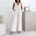 thumbnail image 2 of Women's Sleeveless V-Neck Wide Leg Jumpsuit with Belted Waist Elegant Dressy Casual Outfit, 2 of 5