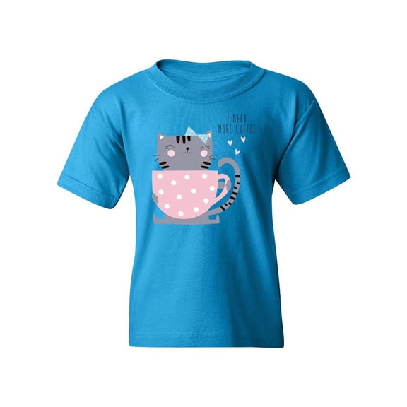 Cute Cat With Cup Of Coffee T-Shirt Juniors -Image by Shutterstock,  Medium