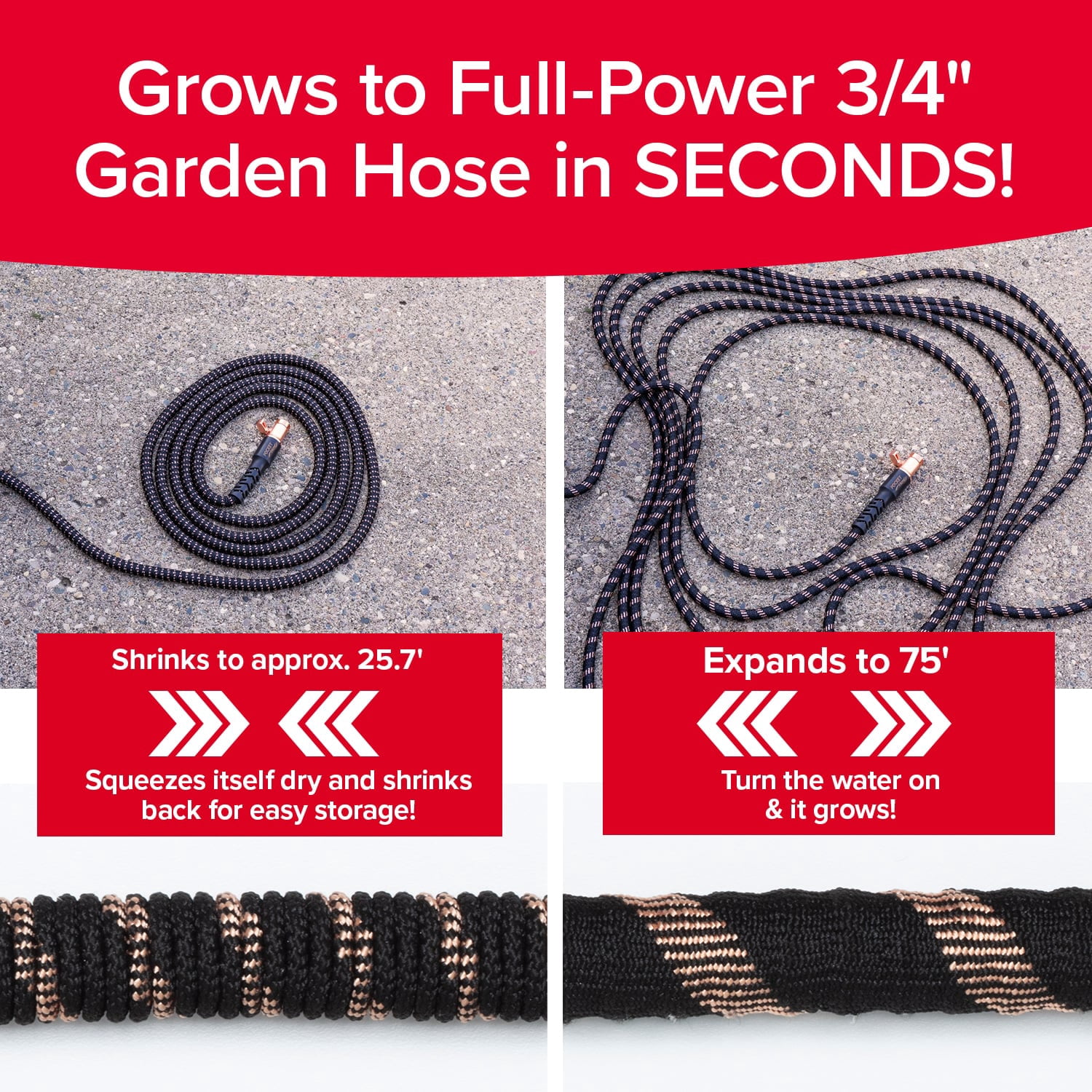 Pocket Hose Copper Bullet Expandable Garden Hose w/10 Pattern Thumb Spray Nozzle AS SEEN ON TV 650psi 3/4 in Patented Lead-Free Ultra-Lightweight Solid Copper Anodized Aluminum (75 Ft)