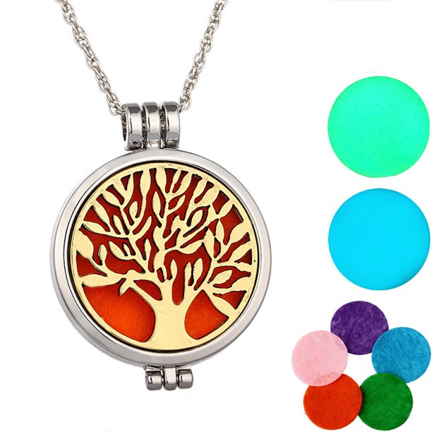 Zhuge Collar con colgante de árbol de la vida, collares, colgante de joyería, hecho a mano, emisor de aromaterapia que se puede abrir, collar con árbol de la vida que brilla por la noche (oro)