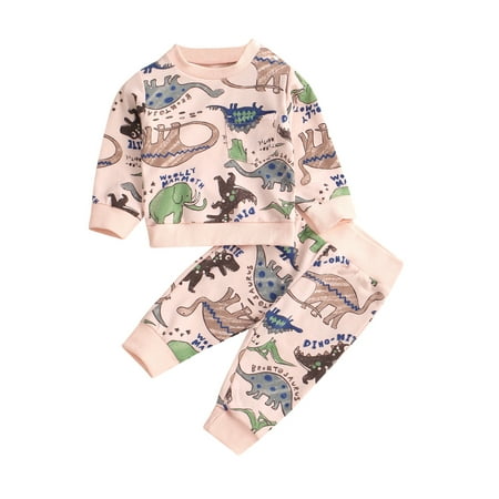 

Canrulo 2Pcs Infant Baby Boys Girls Clothes Cartoon Dinosaur Print Long Sleeve Pullover Sweatshirt Tops Pants Set Pink 12-18 Months