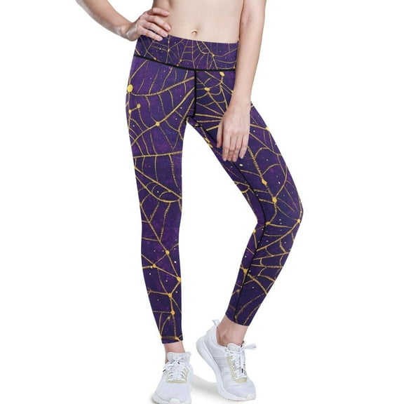 Ckdifva Halloween Webs Golden Yoga Pants with Pockets for Women Workout Athletic Yoga Leggings