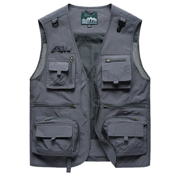 Gubotare Vest for Men Field Pofessional Emergency Field Fishing Multi Pocket Vest (Gray, XXL)