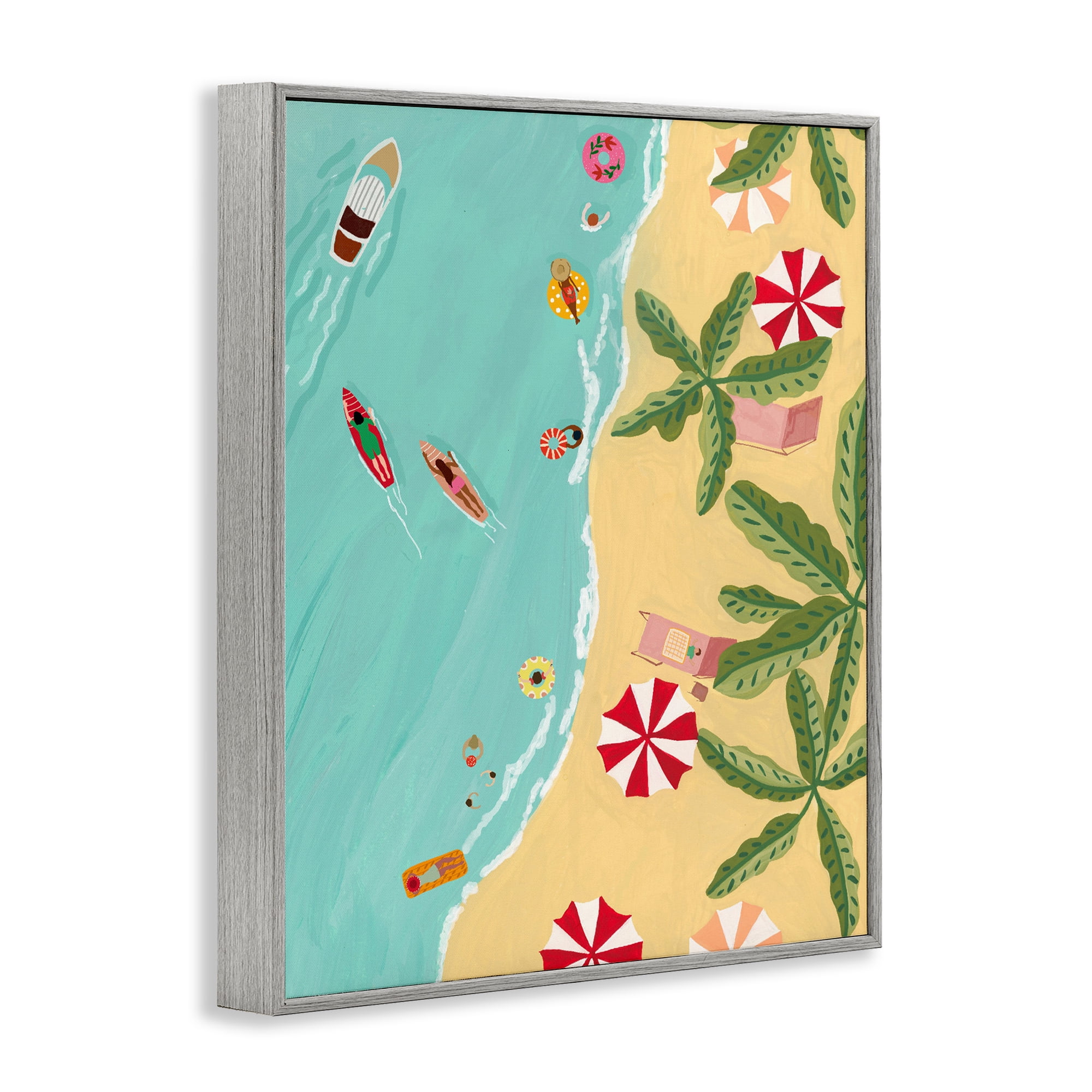 Busy Beach Day Hangout Gray Framed Giclee Art, design by Nabeela Rumi
