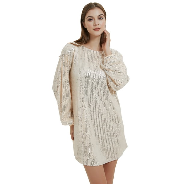 fitted lace wedding dress Marienne Champagne Sequin Long Sleeve Mini Dress main image 1