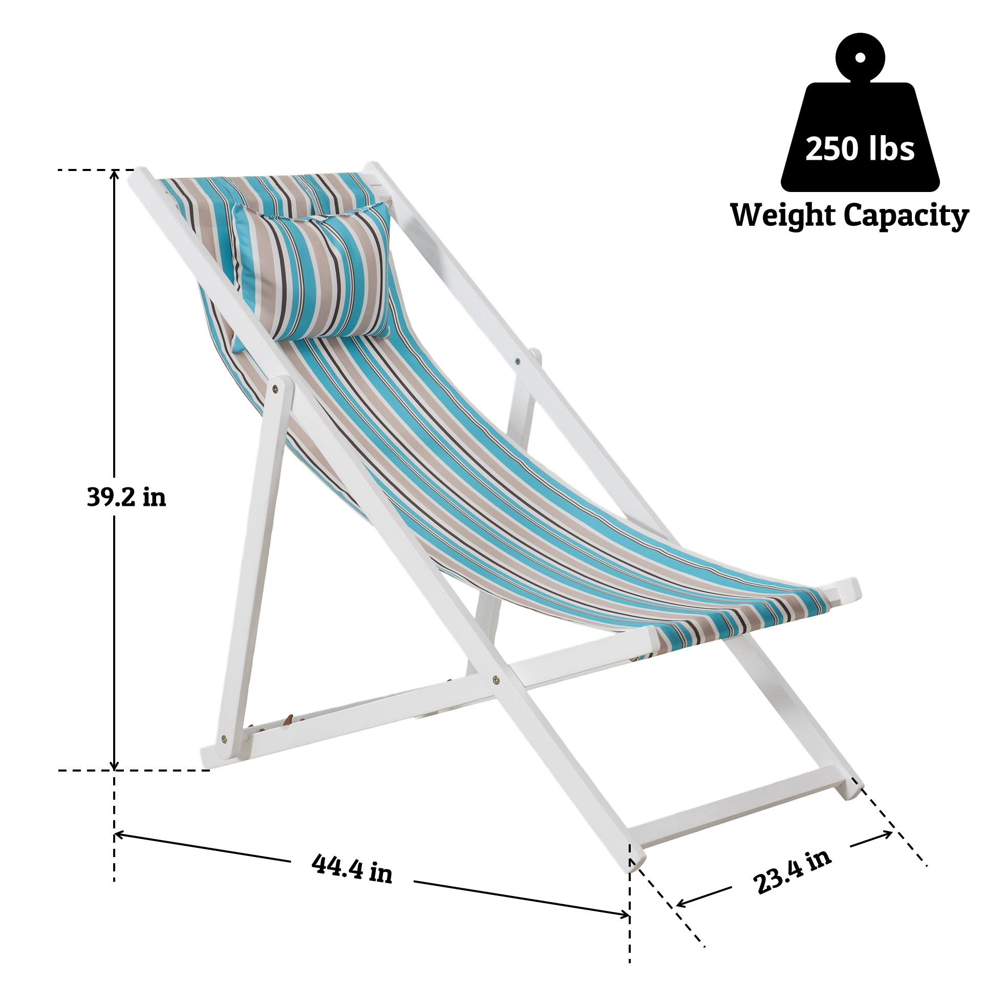 Sunjoy Belton Folding Reclining Beach Chair with Cushioned Headrest, Wood Sling Chair for Outdoor Seating, Lightweight Camping Chaise Lounge Chair - image 3 of 11