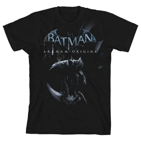 Batman Arkham Origins on Back Youth Boys Black T-Shirt-XL Show off your DC Comics fandom with this awesome tee! The Batman Arkham Origins on Back Youth Boys Black T-Shirt is a comfy short-sleeve design made of 100% soft  premium cotton for comfortable all-day wear. This youth-sized tee features original artwork on the back inspired by the Arkham Origins videogame. It’s been professionally printed to ensure long-lasting color clarity and quality. The Batman Arkham Origins on Back Youth Boys Black T-Shirt is a super cool addition to any wardrobe and makes a great gift for fans!
