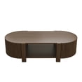 thumbnail image 6 of Oval Coffee Table with Storage, Fluted Modern Coffee Table, Solid Rubber Wood Living Room Table with Open Storage Doors & Shelf,Walnut, 6 of 8