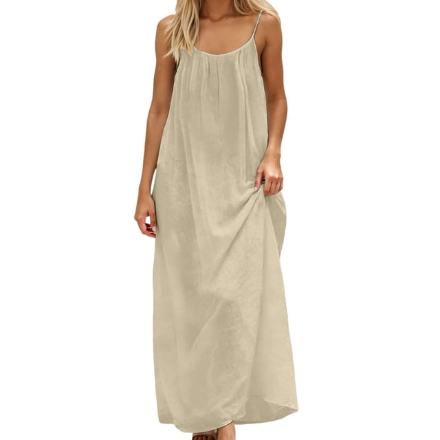 GDREDA Robe Maxi Sans Manches pour Femmes, Dos Ouvert, Coupe Ample, Robe de Maison Décontractée, Tenue d'Intérieur, Robe de Maison, Couvre-Maillot, Beige, G