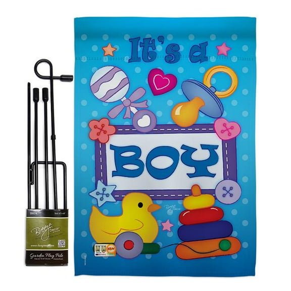 Breeze Decor BD-FY-GS-115069-IP-BO-D-IM09-BD 13 x 18.5 in. Baby Boy Special Occasion Family Impressions Decorative Vertical Double Sided Garden Flag Set with Banner Pole Included