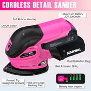 Starwal 20V Cordless Detail Sander - 12000 RPM Electric Hand Sander, Compact Palm Sander for Tight Spaces Woodworking, 2.0Ah Battery and Charger Included