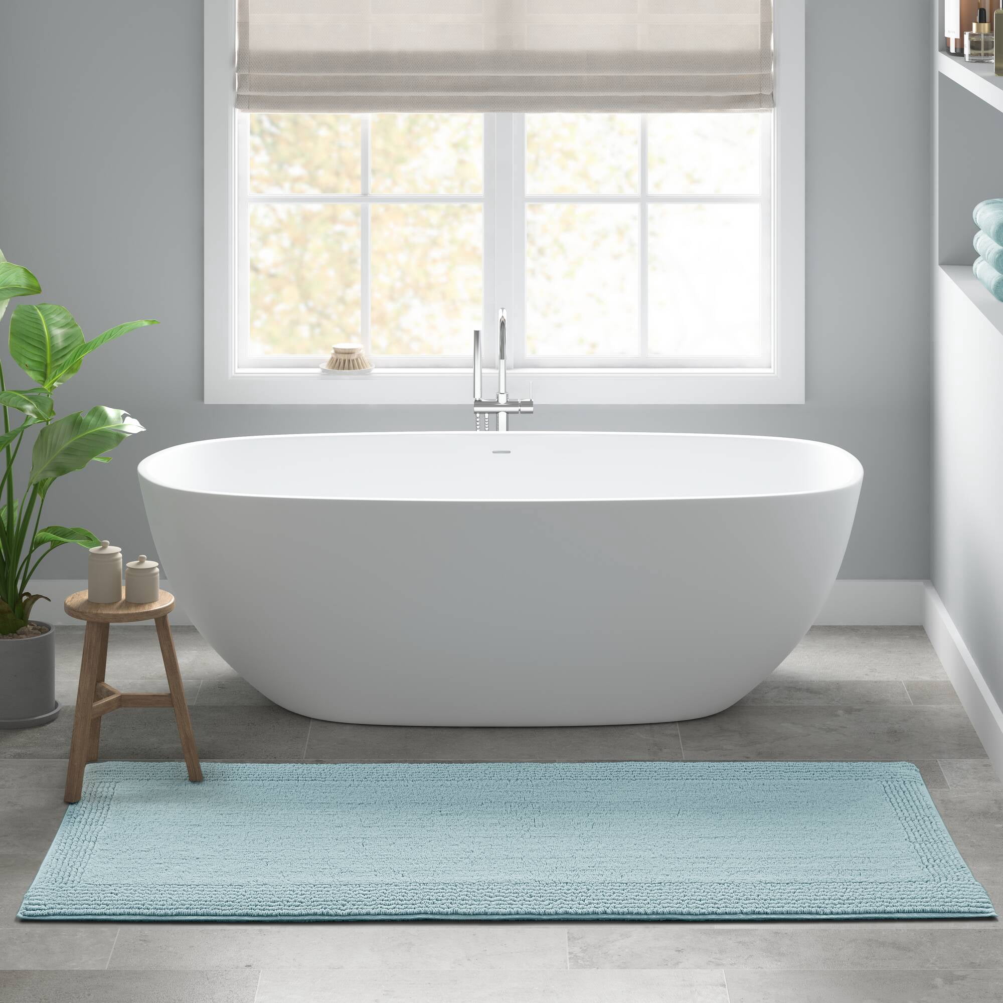 100% Cotton Tufted 3000 GSM Reversible Bath Rug 17x24" Blue Ultra Plush Dense Machine Washable Bathroom Rug