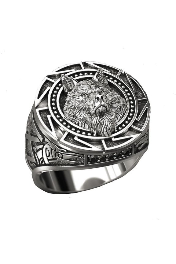 Vintage Wolf Totem Thai Silver Ring Mythical Viking Wolf Head Warrior Men's Ring A0J2