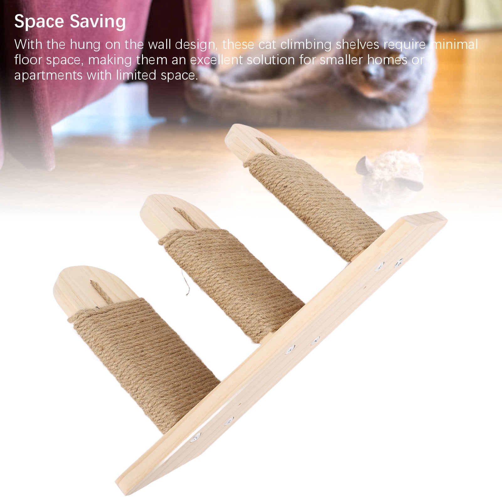 Riousery Cat Wall Mounted Climbing Shelves Pine Wood Stable Structure Space Saving Perches for Home Apartment, 3 Steps (16.14 inches / 41 cm)