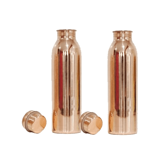 Set Of 2 Copper Water Bottle With Leak Proof For Ayurveda Health Benefit 950 Ml