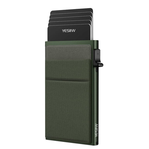 Cartera YESIIW ultradelgada de aluminio RFID verde compacta