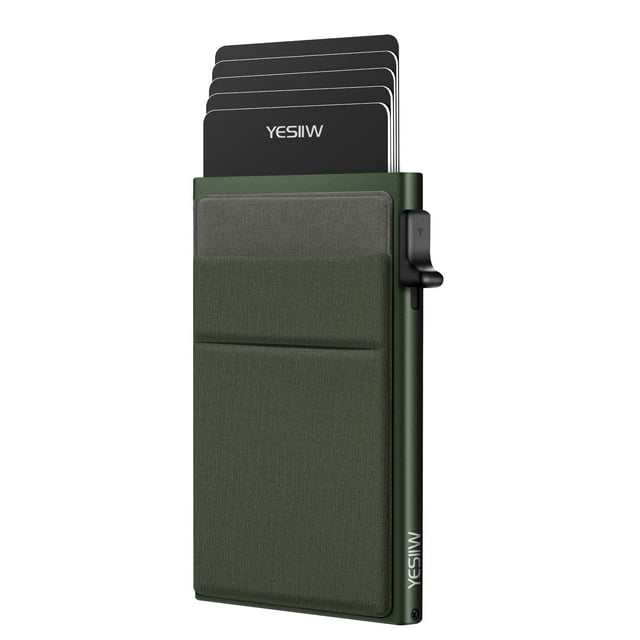 Cartera YESIIW ultradelgada de aluminio RFID verde compacta