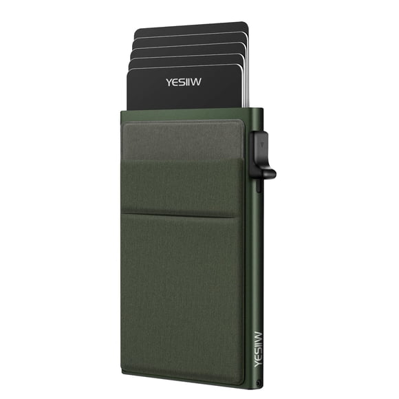 Cartera YESIIW ultradelgada de aluminio RFID verde compacta