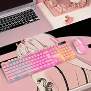 CHONCHOW Pink Wired Gaming Keyboard and Mouse Combo, 104-Key Full-Size RGB Backlit Set, 19-Key Anti-Ghosting, Multimedia Keys for PC Laptop PS4 Xbox