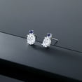 thumbnail image 4 of Gem Stone King 14k White Gold White Moissanite and Blue Created Sapphire Earrings for Women (3.1Cttw, Gemstone, Oval 8X6MM, Round 2.5MM), 4 of 4