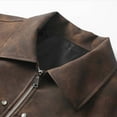 thumbnail image 5 of Qulqfy Men Winter Jacket Trucker Lapel Motorcycle Long Sleeve Leather Zip Up Streetwear Bronze Vintage Jackets Coats for Men XL, 5 of 7