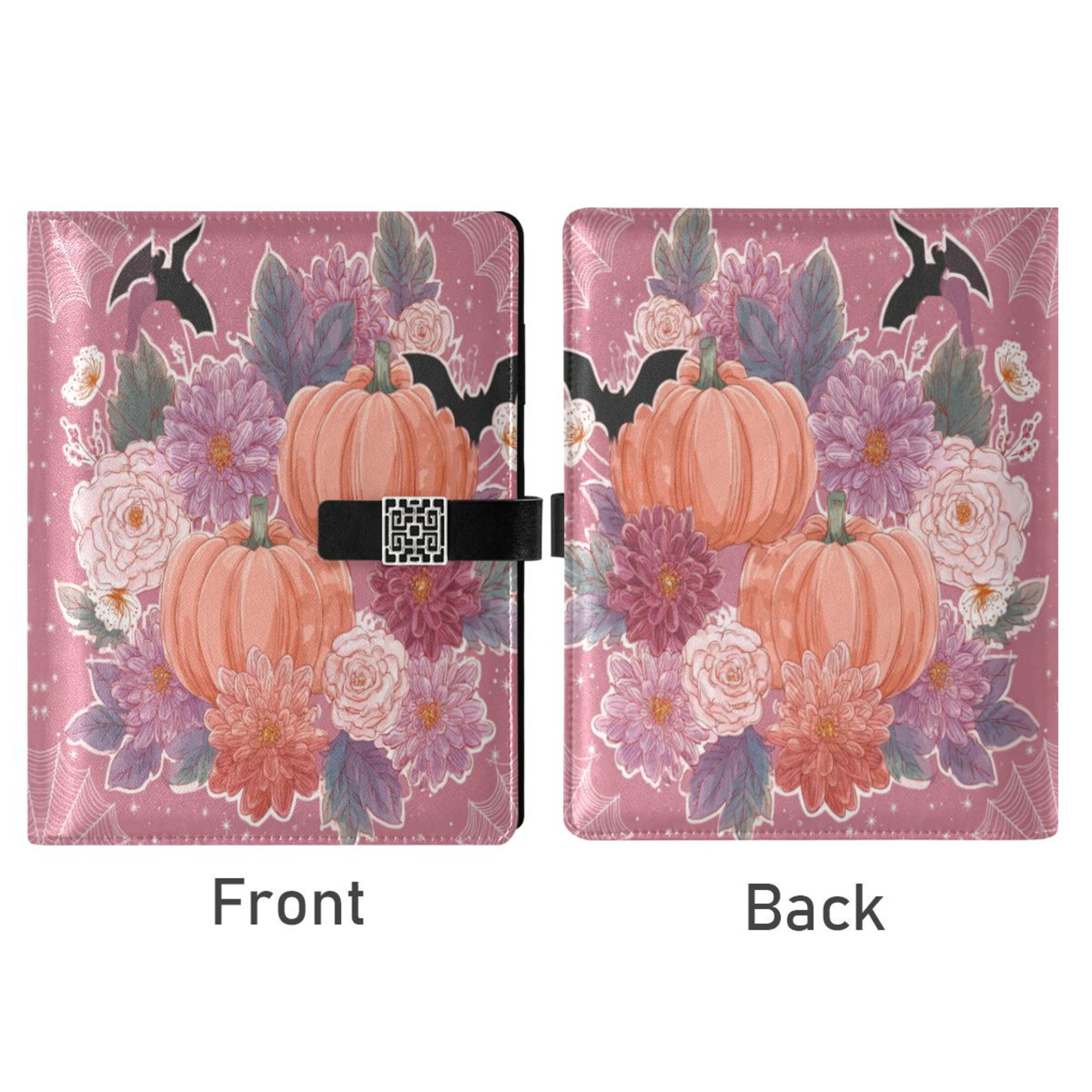9.2x6.7 inch Leather Notebook 100 Sheets, Multi-Pocket Design & Pen Loop Vintage Flowers and Pumpkins Refillable Journal Organizer