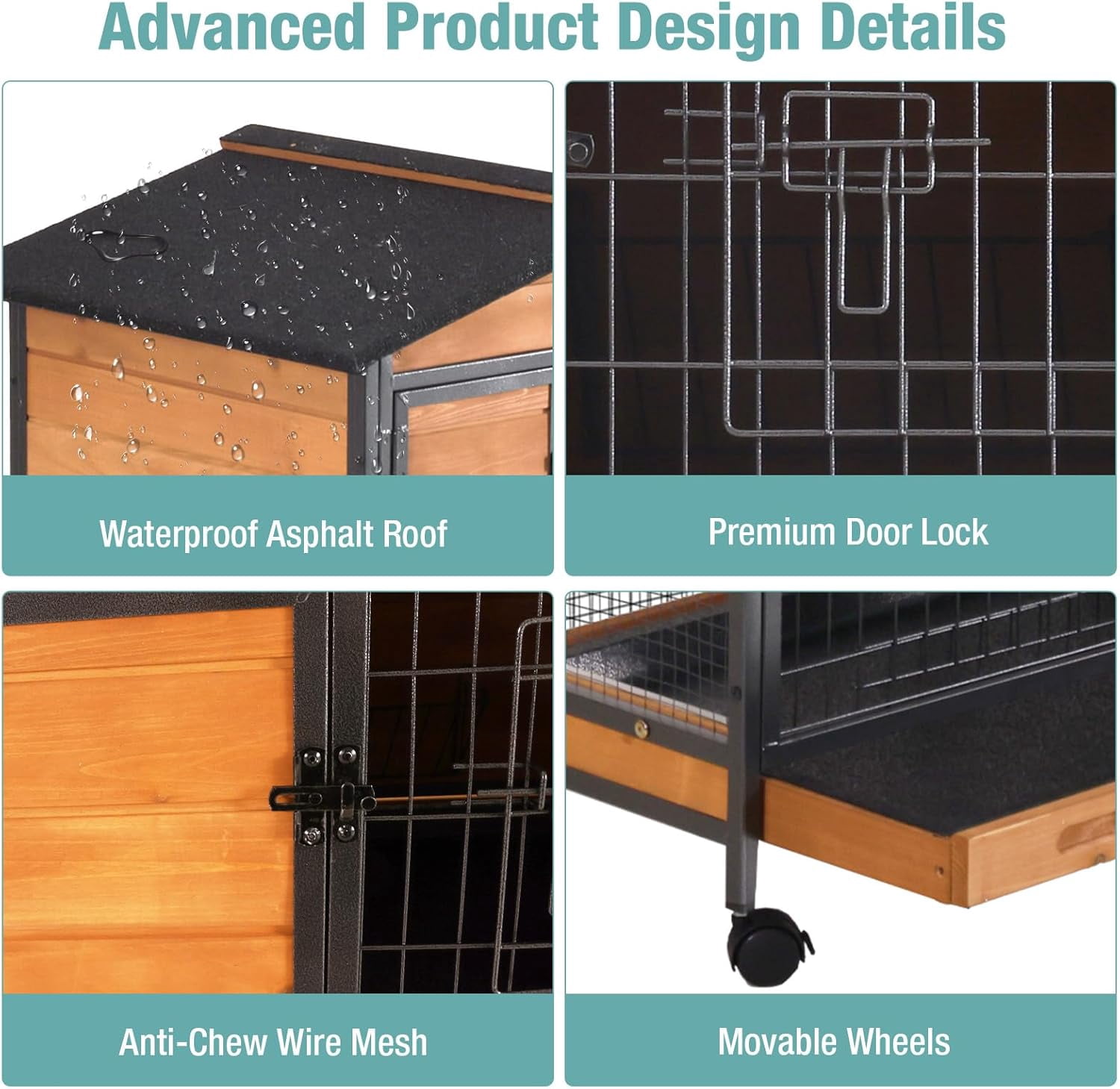 BUTINGLALE Rabbit Cage,Indoor Rabbit Hutch with Matel Frame and Pull Out Tray,Rabbit Hutch Chicken Coop with Run (Orange)